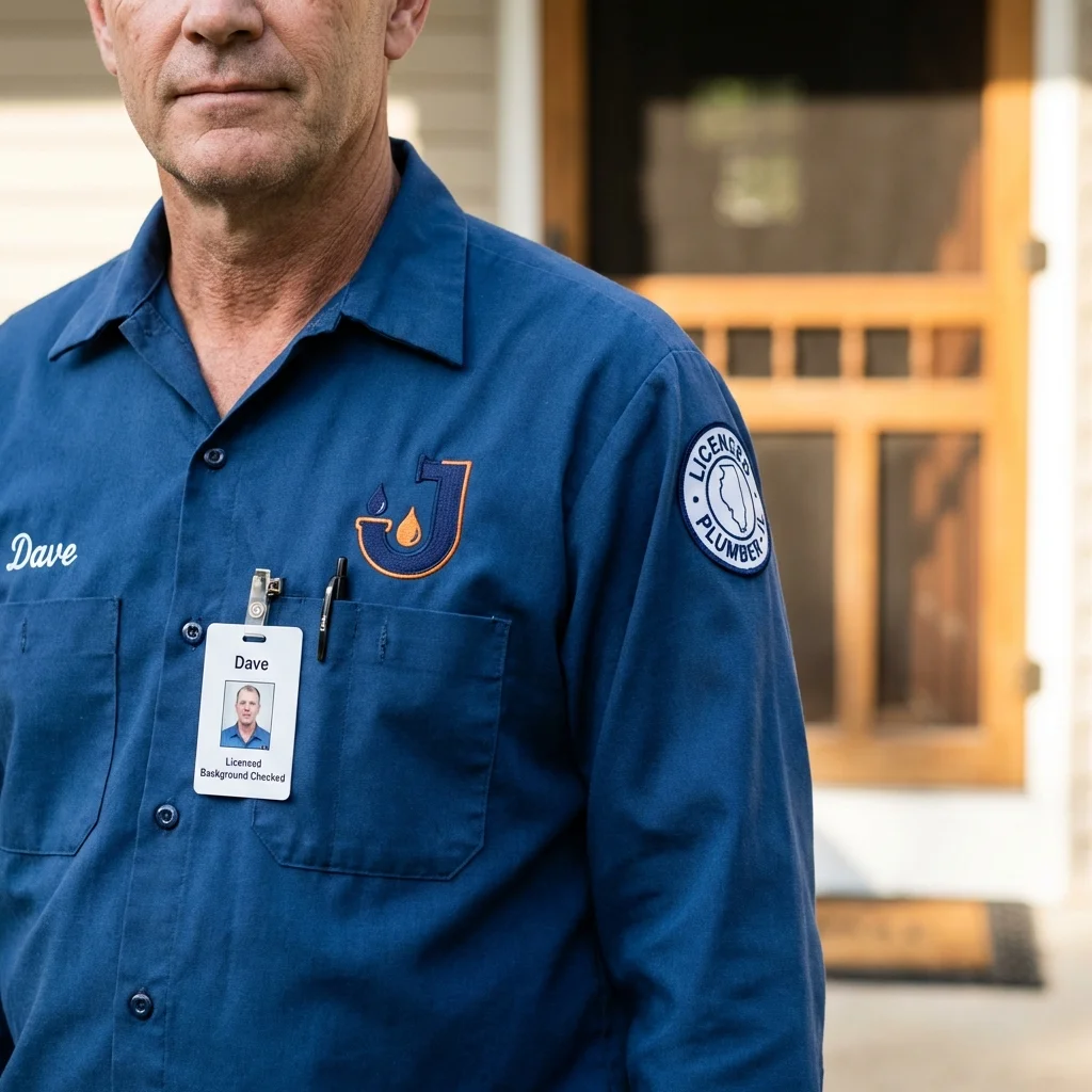 Licensed plumber showing ID badge in Morgan Hill, CA
