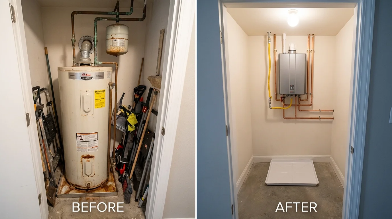 Tank water heater versus wall-mounted tankless unit comparison for Morgan Hill, CA homeowners